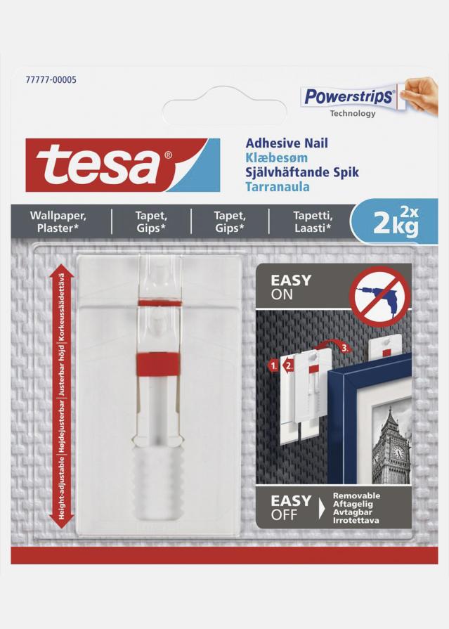 Tesa - Verstelbare zelfklevende spijker voor alle soorten muren (max 2x2kg)