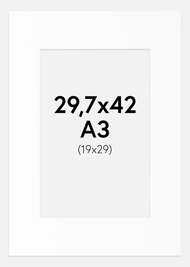 Passe-partout Wit Standaard (Witte kern) A3 29,7x42 cm (19x29)