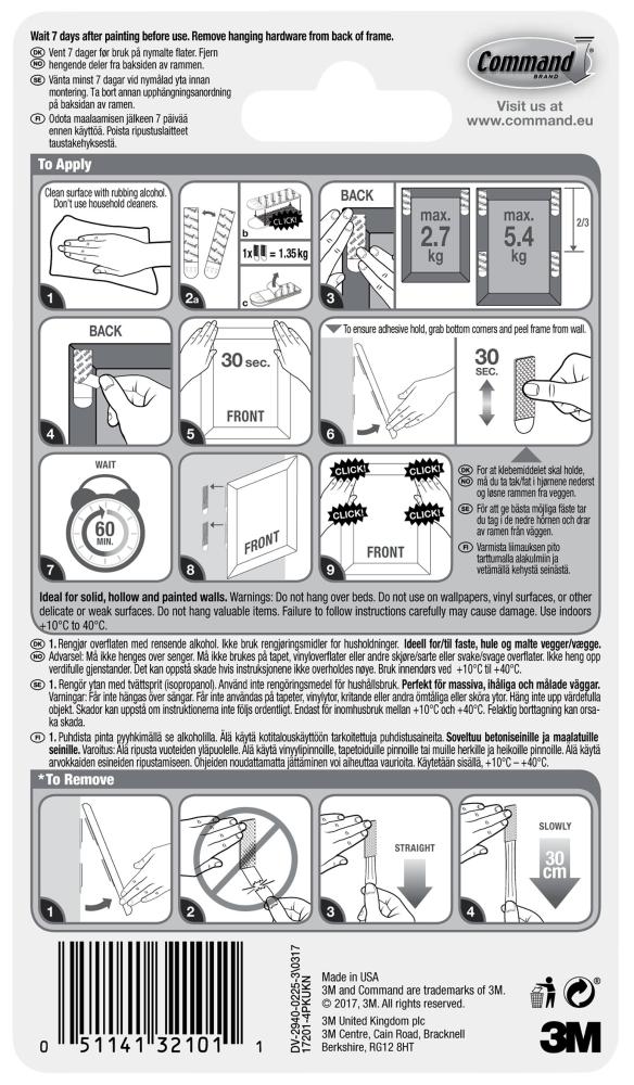 3M Lijstbevestiging wit met klittenband (20 mm) - 4-paar