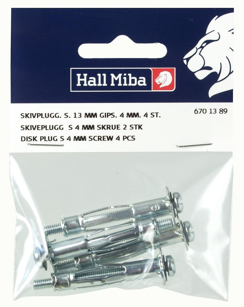 Schroeven en pluggen voor gipsmuur 4 mm - 4 pack