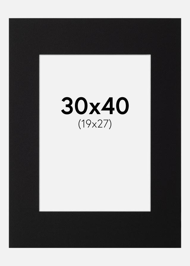 Passe-partout Zwart Standaard (Witte kern) 30x40 cm (19x27)